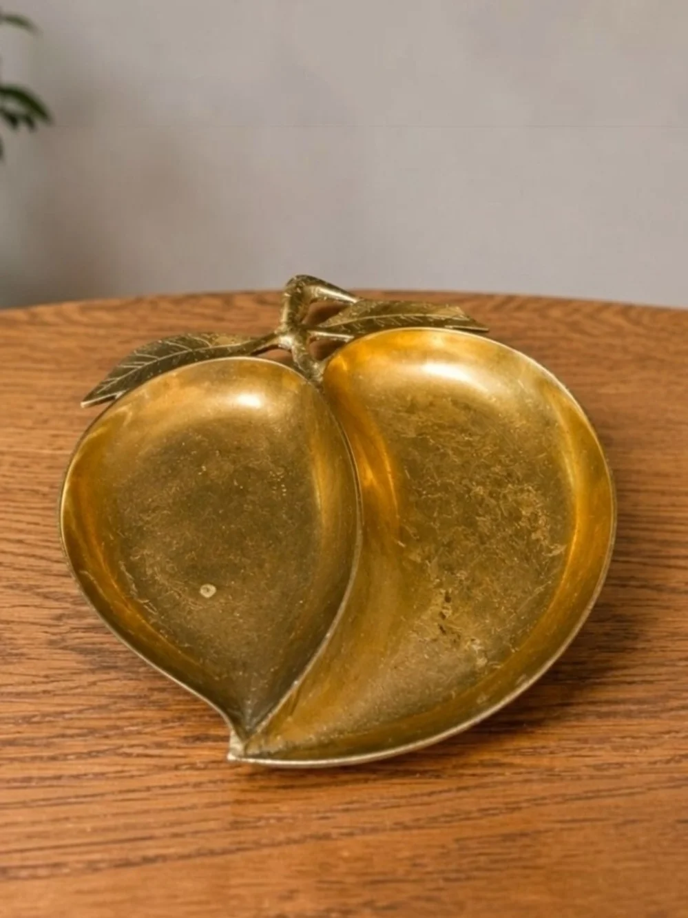 Brass Peach-Shaped Decorative Tray - Gold